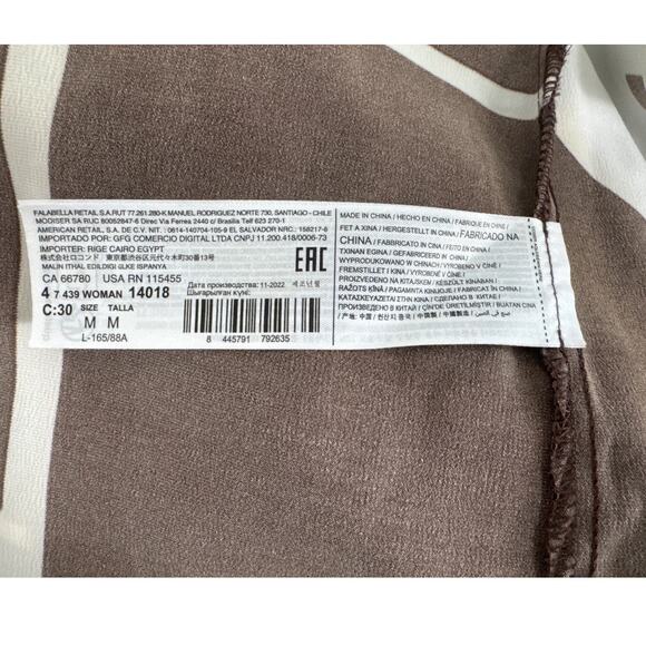 NWT Mango MNG Abstract Geo Print Long Sleeve Satin Dress Brown Cream Size M - Picture 7 of 13